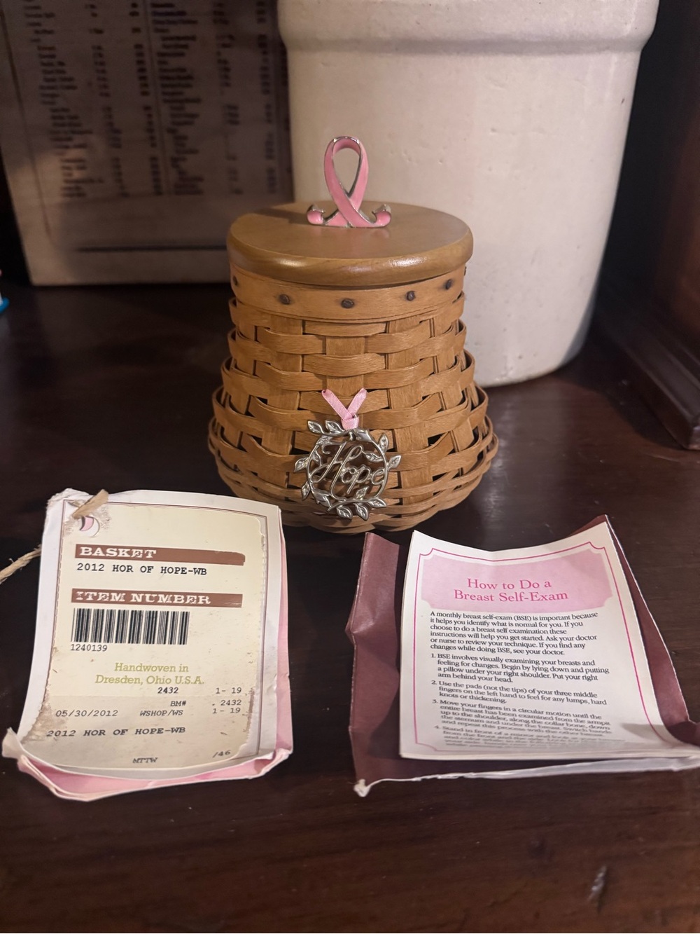 2012 Longaberger Horizon of Hope Basket Set with Lid, Tag & Pamphlet
